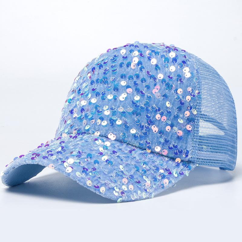 Unisex Sporty Summer Sequin Baseball Cap Trendy Leaf Pattern Sunscreen Hat All-Match Outdoor Breathable Mesh Common HM