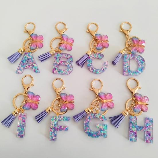 Butterfly Initial Letter Keychain Pendant Exquisite Practicality Backpack School Bag Decoration Purple Alphabet Keychain for Girls Women
