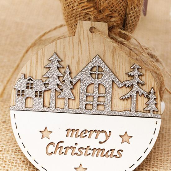 1/4Pcs Wooden Merry Christmas Ornament Farmhouse Rustic Xmas Tree Hanging Double Layer Splicing Love Heart Star Round Shape Holiday Decoration