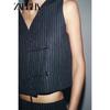 Zaprha 2025 Summer New Fashionable Western Style Lightweight Stripe Linen Blend Vest Vest 3620530