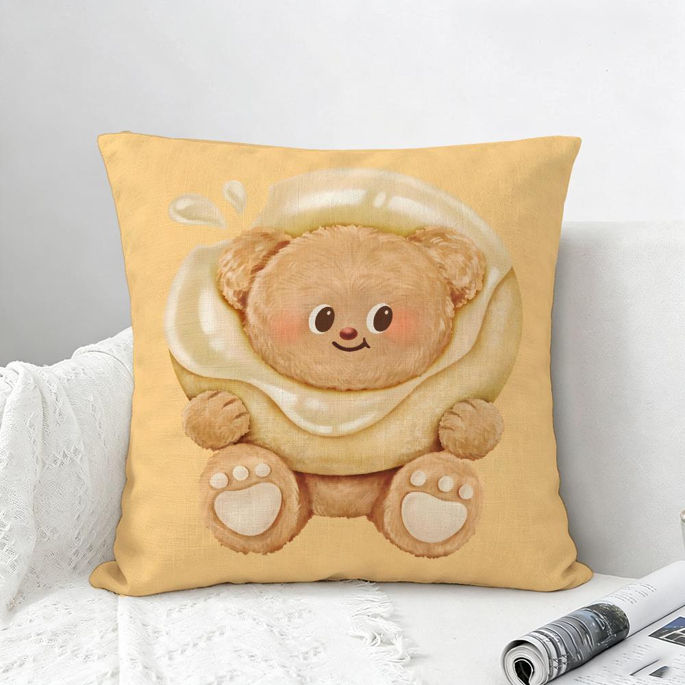 Character Butter Bear Cushion Cover Natural Linen Pillowcase Set AllinOne Decor for Sofa Bedroom  Chair