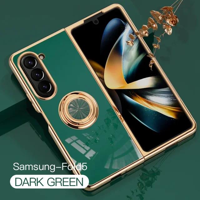 Гальванический чехол с магнитным кольцом-держателем для телефона Samsung Galaxy Z Fold 5 4 Fold5 Fold4 5G Hard Shell противоударный чехол