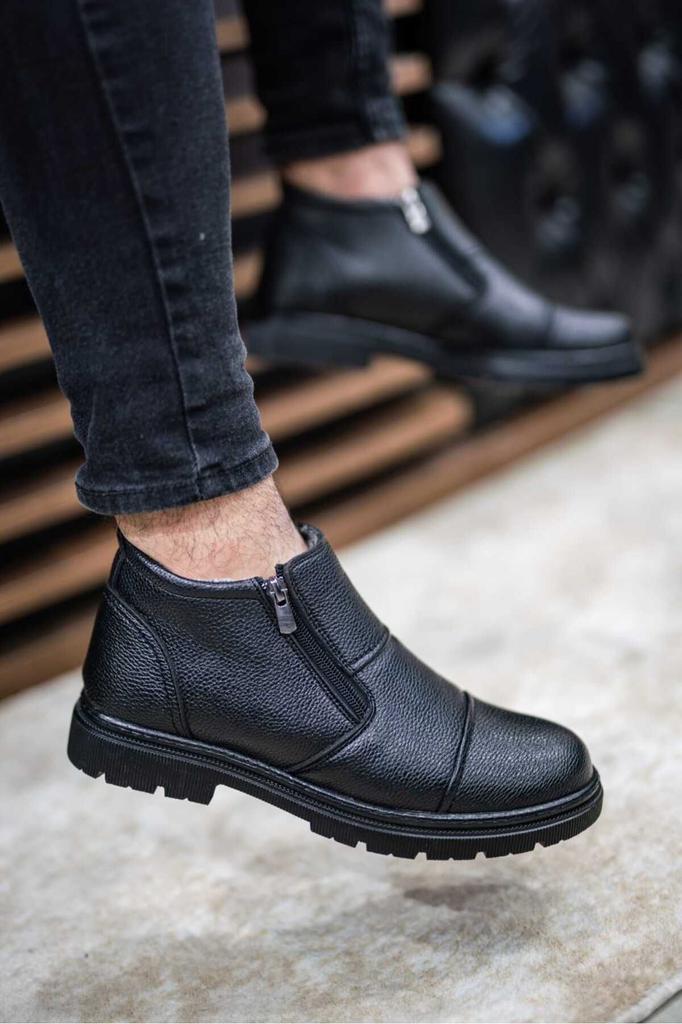 Men's Fashion Flat Heeled Booties Black Single Button Leather Daily Comfortable Orthopedic Boots Shoes