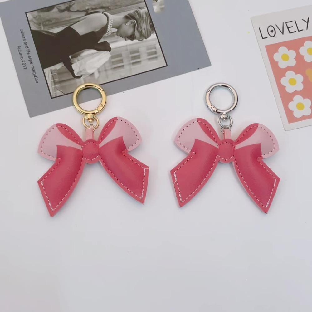 Patchwork Bowknot Keychain Bag Hanging Car Keyring Cute PU Leather Bow Pendant  Kids Girls
