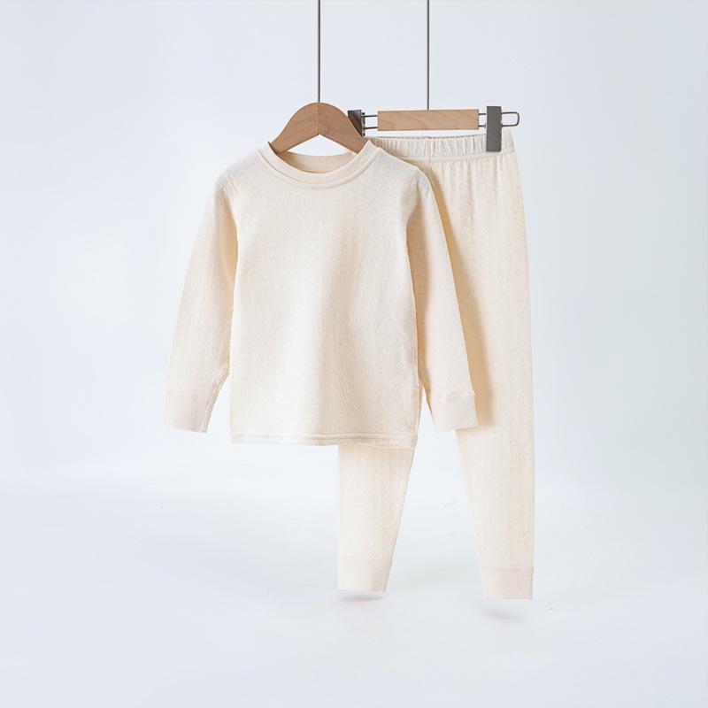 Colored Cotton Kids' Underwear & Pajama Set - Round Neck, Warm Autumn & Winter Wear for Girls and Boys