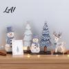 Lightweight Holiday Party Supplies 7Pcs Christmas Snowman Tree Reindeer Figurines 2D Wooden Tiered Tray Indoor Festive Atmosphere Props Decor Rustic