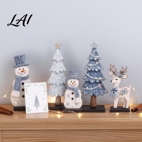 Lightweight Holiday Party Supplies 7Pcs Christmas Snowman Tree Reindeer Figurines 2D Wooden Tiered Tray Indoor Festive Atmosphere Props Decor Rustic