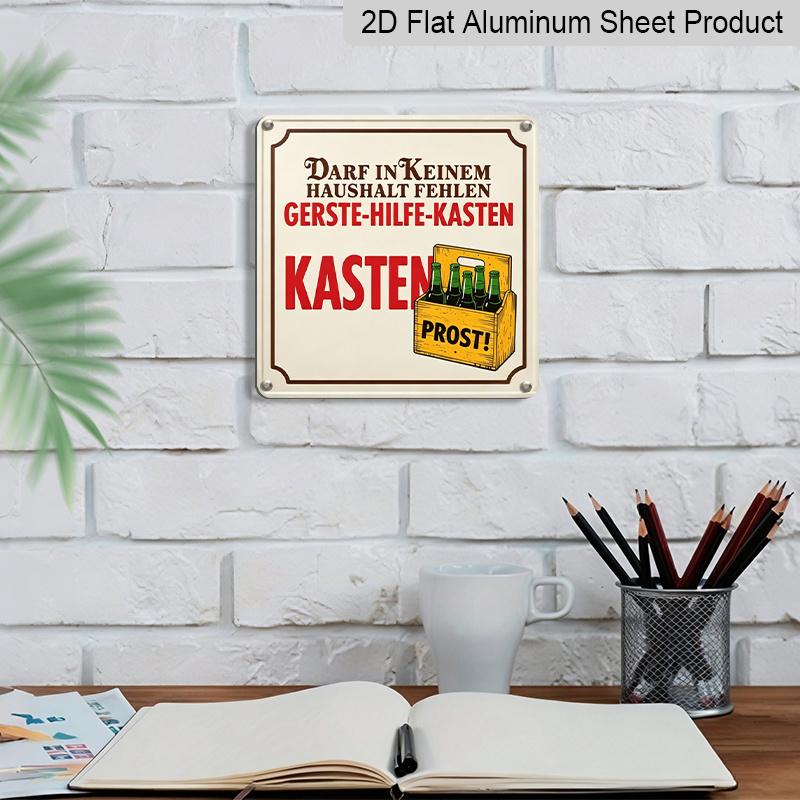 2D Flat, 1pc Vintage German Beer Decorative Sign- Vintage German Bar Wall Art with Beer Bottle Design- Durable Aluminum Metal Sign, Suitable Home