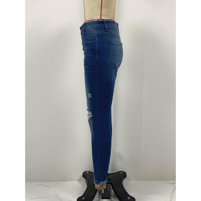 Летние женские джинсы Stretch Hole Slim Comfortable Брюки со средней посадкой