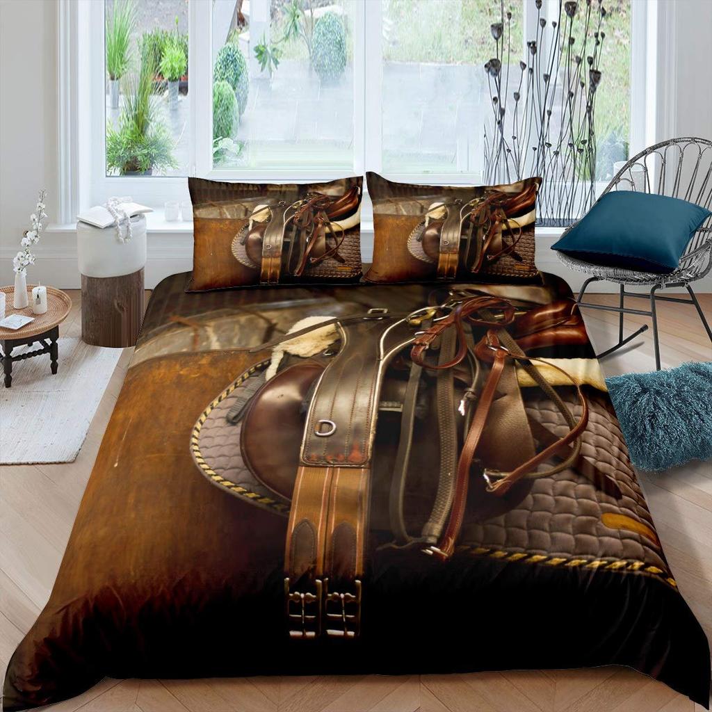 Western Cowboy King Queen Bedding Set Vintage Style Rodeo Duvet Cover Men Teens Boys Horse Quilt Cover Polyester Comforter Cover