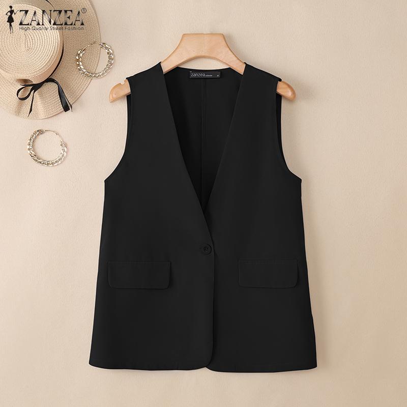 ZANZEA Женский летний повседневный жилет без рукавов с V-образным вырезом, однотонный