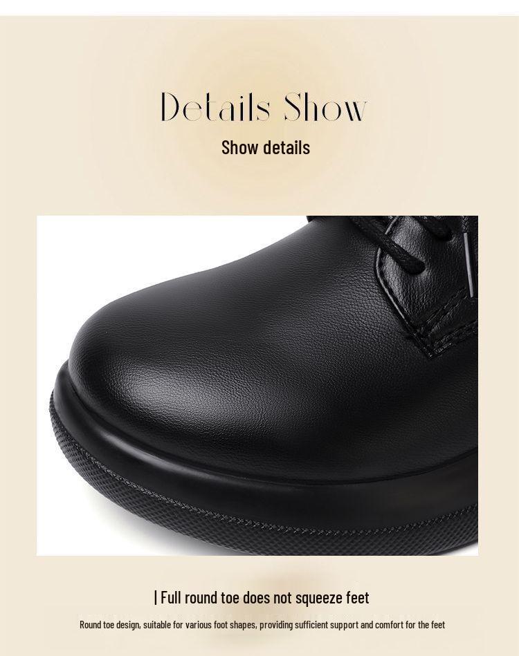 Женские черные кожаные туфли на массивном высоком каблуке - Осенний стиль, Увеличивающие рост, Толстая подошва, Легкие, Износостойкие, Низкий верх