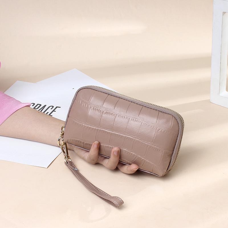 Женская сумка-клатч из натуральной кожи All-Match Stone Embossed Long Mobile Phone Bag на запястье с застежкой-молнией