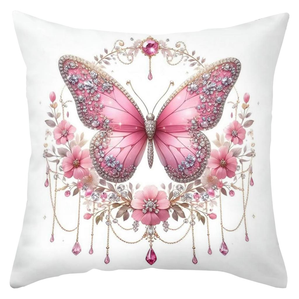 2D flat printing Pink Butterfly Decorative Cushions Floral Pattern Polyester pillowcase, sofa decorative cushion cov