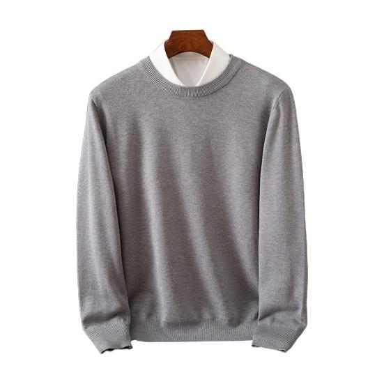 Мужской свитер осень-зима с круглым вырезом, свободный, с длинными рукавами, трикотажный, эластичный, однотонный, деловой стиль, теплый трикотаж