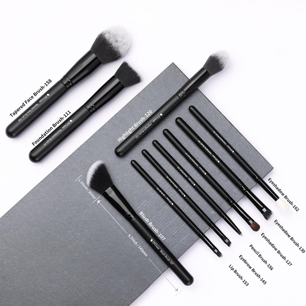 DUcare Профессиональный набор кистей для макияжа, 12 шт., пудра, основа для теней для век, лица, глаз, черные натуральные синтетические волосы, кисти для макияжа