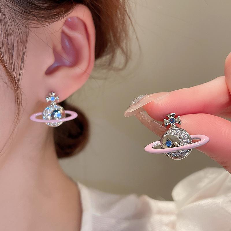 Модные серьги Сатурн с цирконием, женские трендовые элегантные цепочки на ключицы для девочек Y2k, ювелирные аксессуары, подарочные наборы