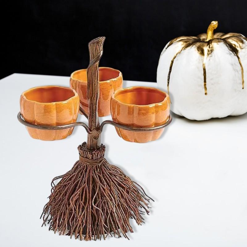 Украшение на Хэллоуин, метла, тыква, скульптура, чашка, разделитель, фруктовые украшения, настольные аксессуары, поднос для метлы из смолы, домашний декор