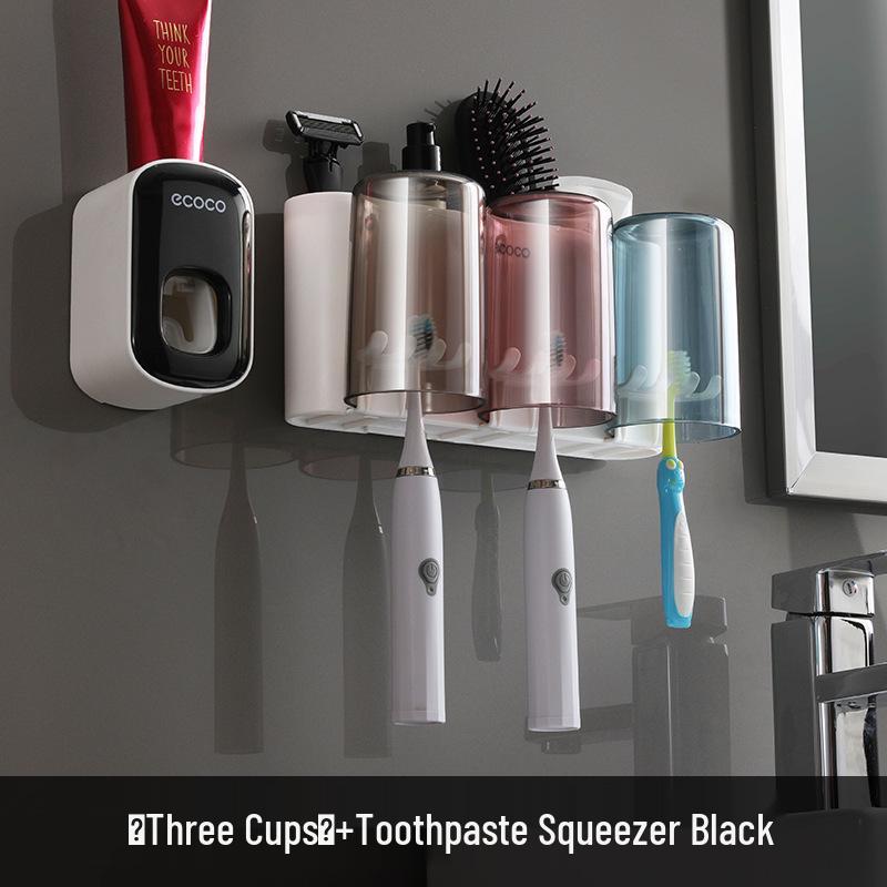 Ecoco Wall-Mounted Toothbrush Holder & Automatic Toothpaste Dispenser with Mouthwash Cup