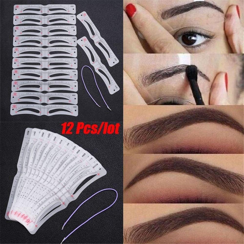 Eyebrow Pencil Stickers Fixable Eye Brow Stamp Eyebrow Stencil 12 Styles Grooming Shaper Template