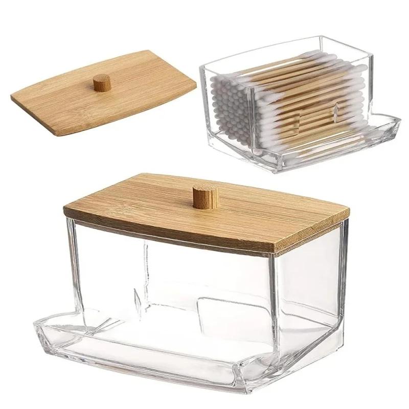 1 Piece Acrylic Storage Box Cotton Swab Makeup Box Transparent Cotton Swab Storage Box Makeup Storage Box Bathroom Bedroom Stora