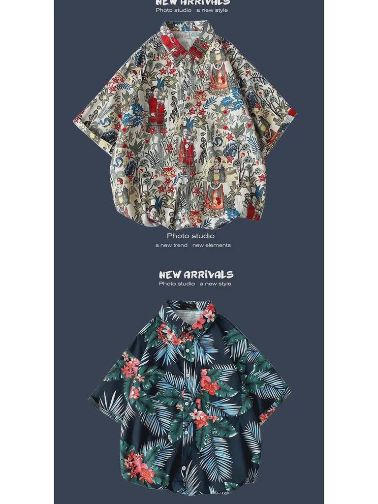 Летняя корейская ретро-цветочная свободная рубашка для пары - модный мужской топ с коротким рукавом