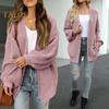 Women Knitting Cardigan Lantern Long Sleeve Open Front Mid-length Sweater Coat Solid Color Loose Fit Knitting Outerwear