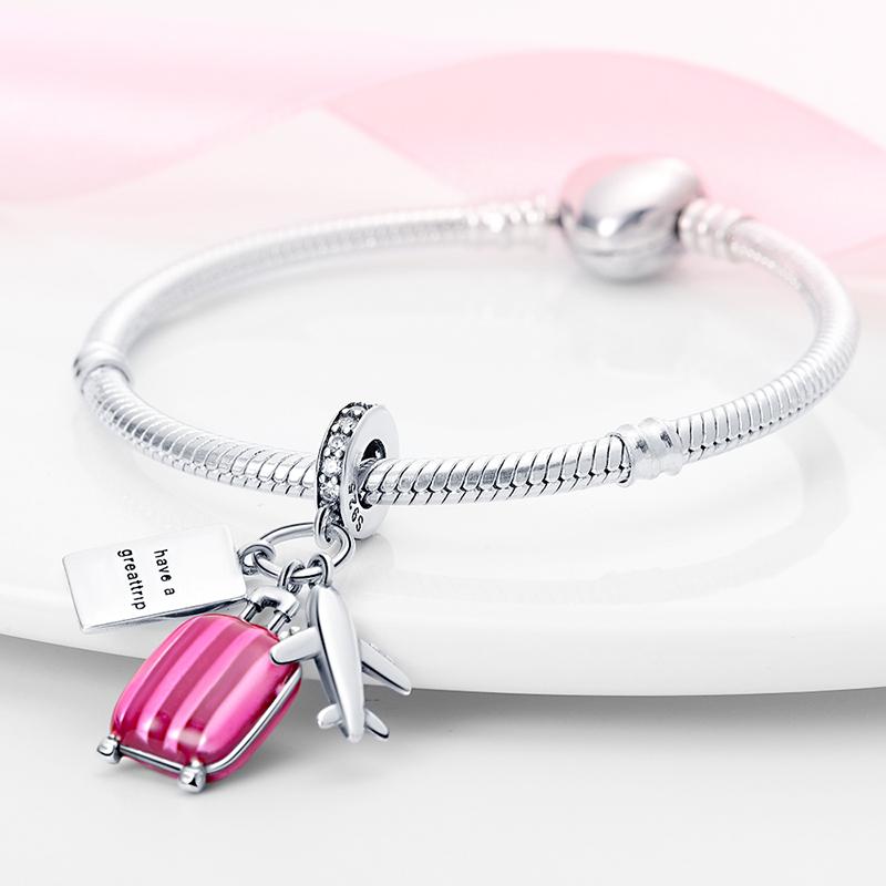 Charms Copper Luggage Airplane Passport Three-Piece Set Charm Fit Women 3Mm Original Bracelet Diy Fine Jewelry Gift
