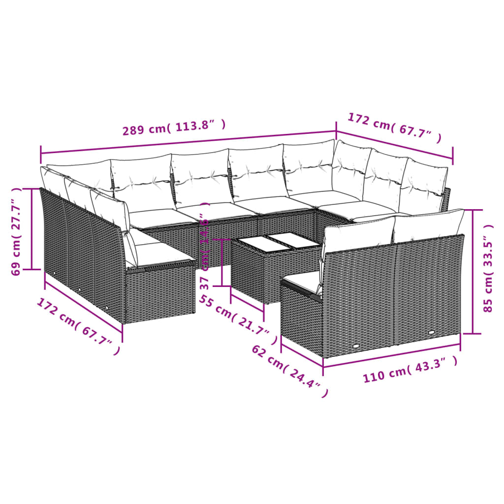 Vidaxl 12-Cz. Zestaw Mebli Ogrodowych Z Poduszkami, Szary, Polirattan