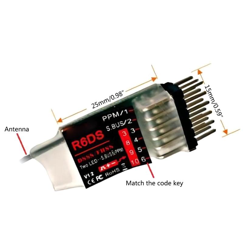 R6DS 2.4GHz Remote Control Receiver 6/10 Channels SBUS/PWM/PPM for Fixed Wing AT9S/AT9S Pro/AT10/AT10II Transmitter