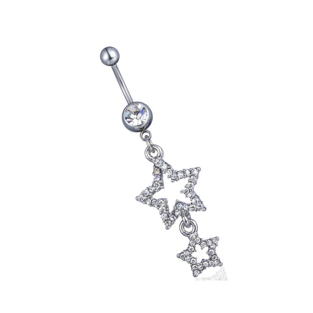 1 шт., кольца из нержавеющей стали серебряного цвета со звездой, кольца для пупка, кольцо для пупка, кубический циркон, висячие украшения для пирсинга живота, сексуальные ювелирные изделия