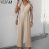 Women's Fashion Casual Summer Spring Solid Color Print Short Sleeve V-Neck High Waist Trousers Jumpsuits & Rompers