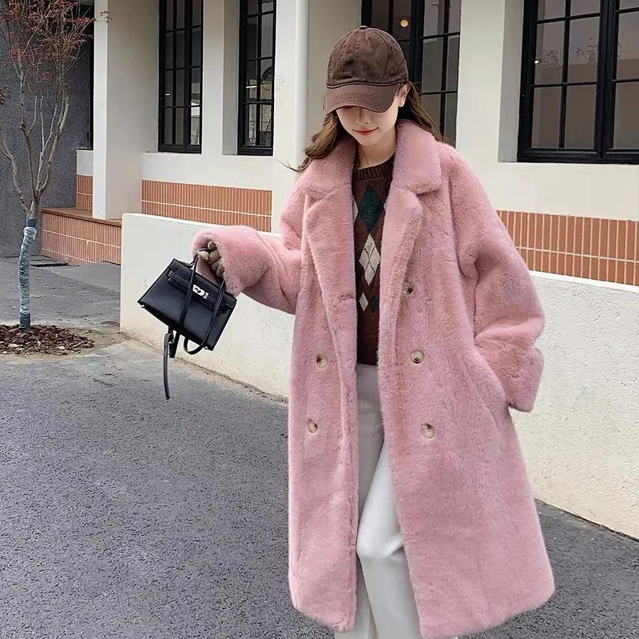 Women Autumn and Winter Loose Friendly Warm Coat Ladies Long Thick Temperament Suit Collar Coat