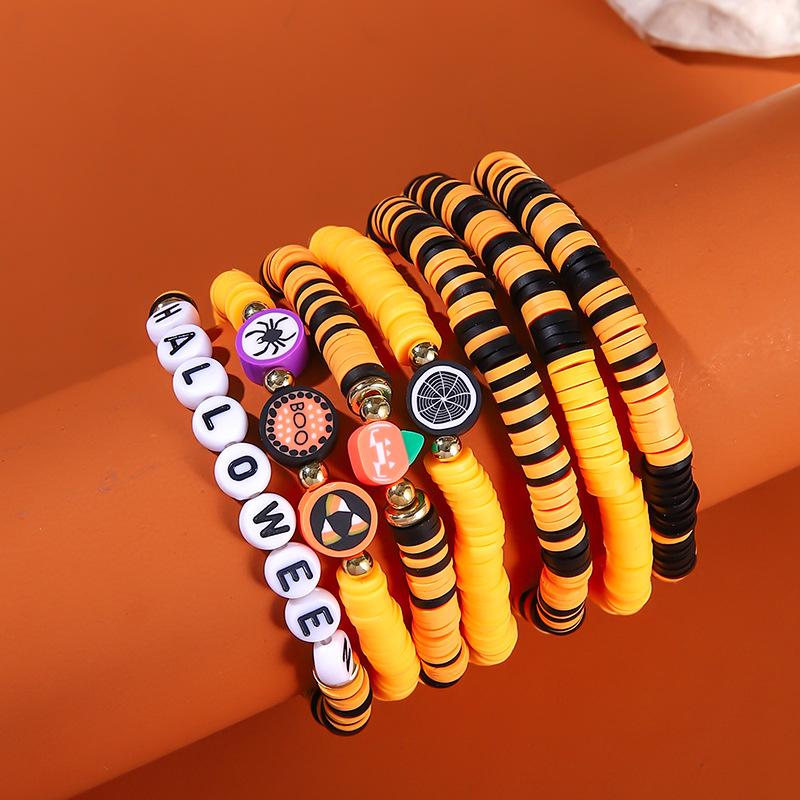 Хэллоуинские stacking браслеты из мягкой глины, горячая распродажа, бусины 1011, новые браслеты, веселые и забавные ручные аксессуары