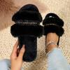 Fashion Luxury Pearl Decor Home Fur Slippers Women Winter Indoor Cozy Open Toe Fluffy Slides Woman Mixed Color Plush Warm House Slippers