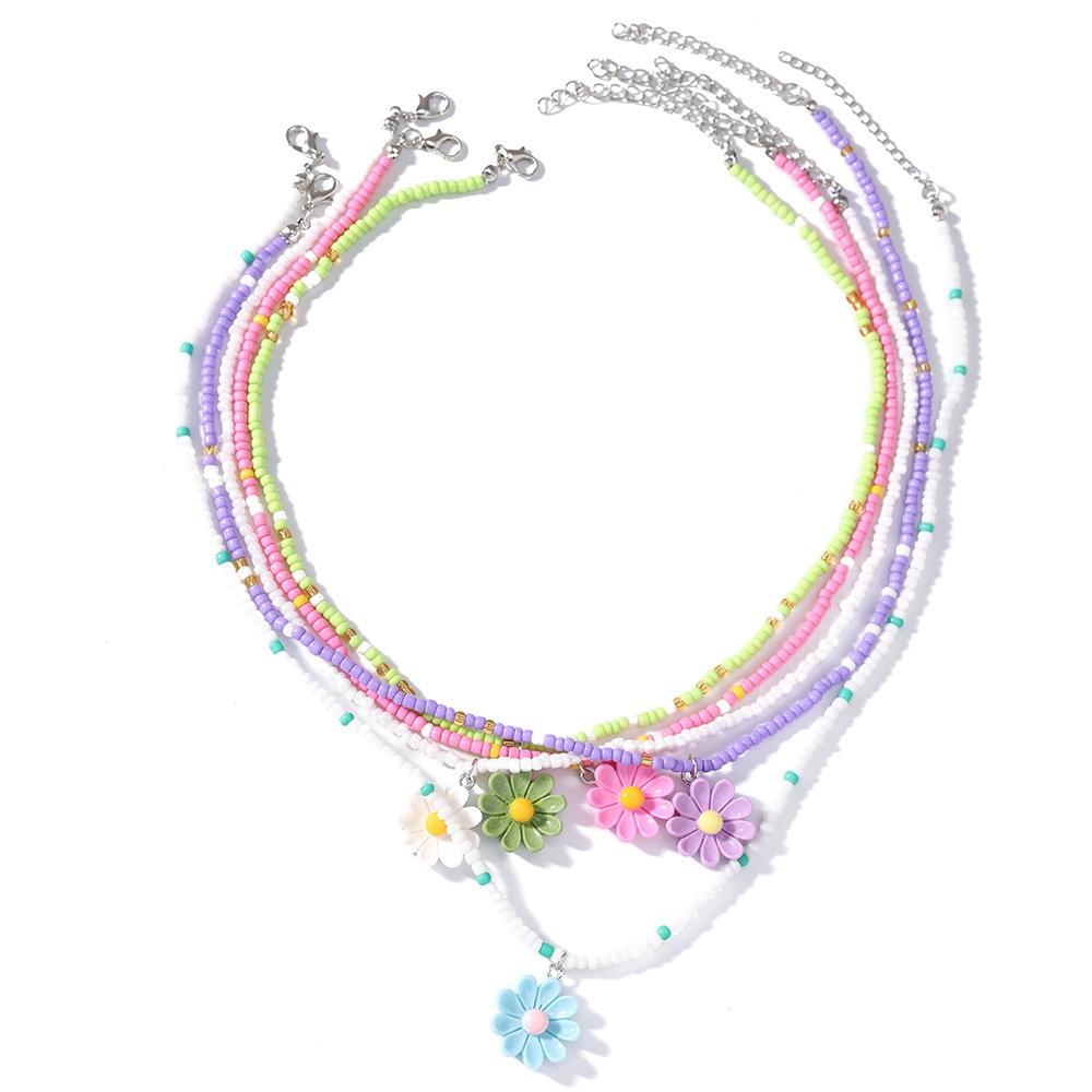5Pcs Bohemia Flower Beaded Necklace Colorful Plumeria Necklace Fashion Bead Choker Daily Wear