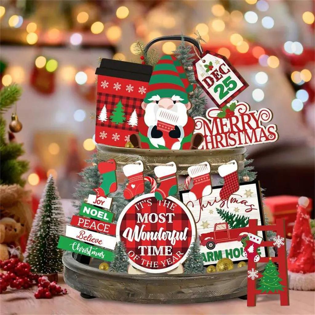 Рождественские украшения для многоярусного подноса, рождественский декор для стола, рождественский декор для зимней фермы, домашнего декора, полки для вечеринки(9pc)