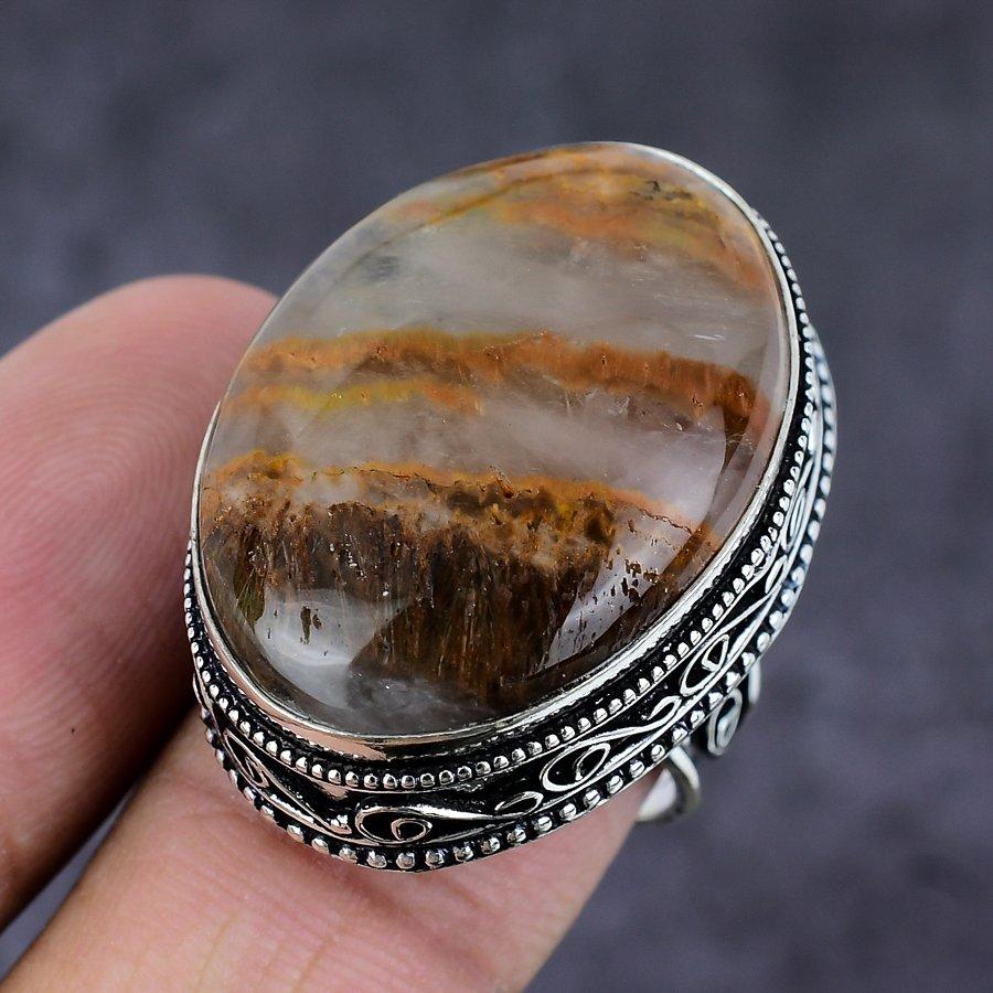 Подарочное кольцо ручной работы из стерлингового серебра 925 пробы с натуральным агатом S.8.5 D1S46