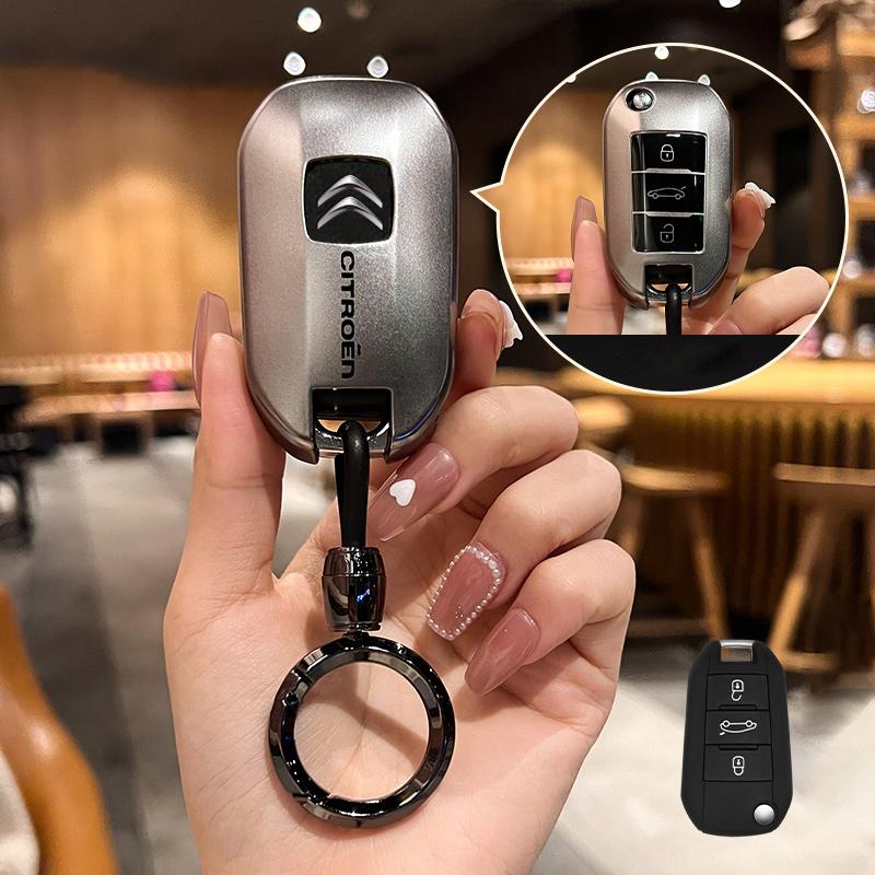 AABFE1 New TPU Car Car Flip Floding Key Case Cover Key Protector With Logo For Citroen C3 C4 CACTUS C6 C8 Auto Styling Accessories