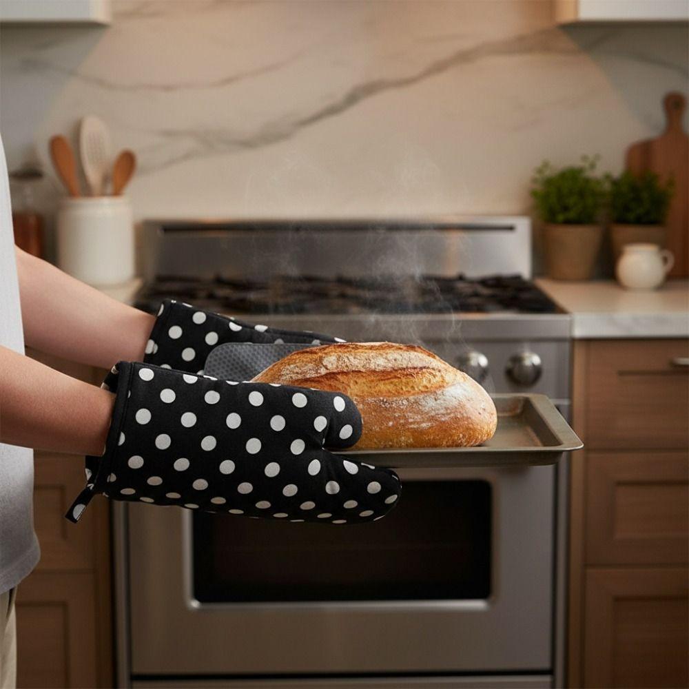 1 Pair Non-slip Kitchen Microwave Gloves Cotton Lining Heat Insulated Gloves Oven Gloves Pot Lid