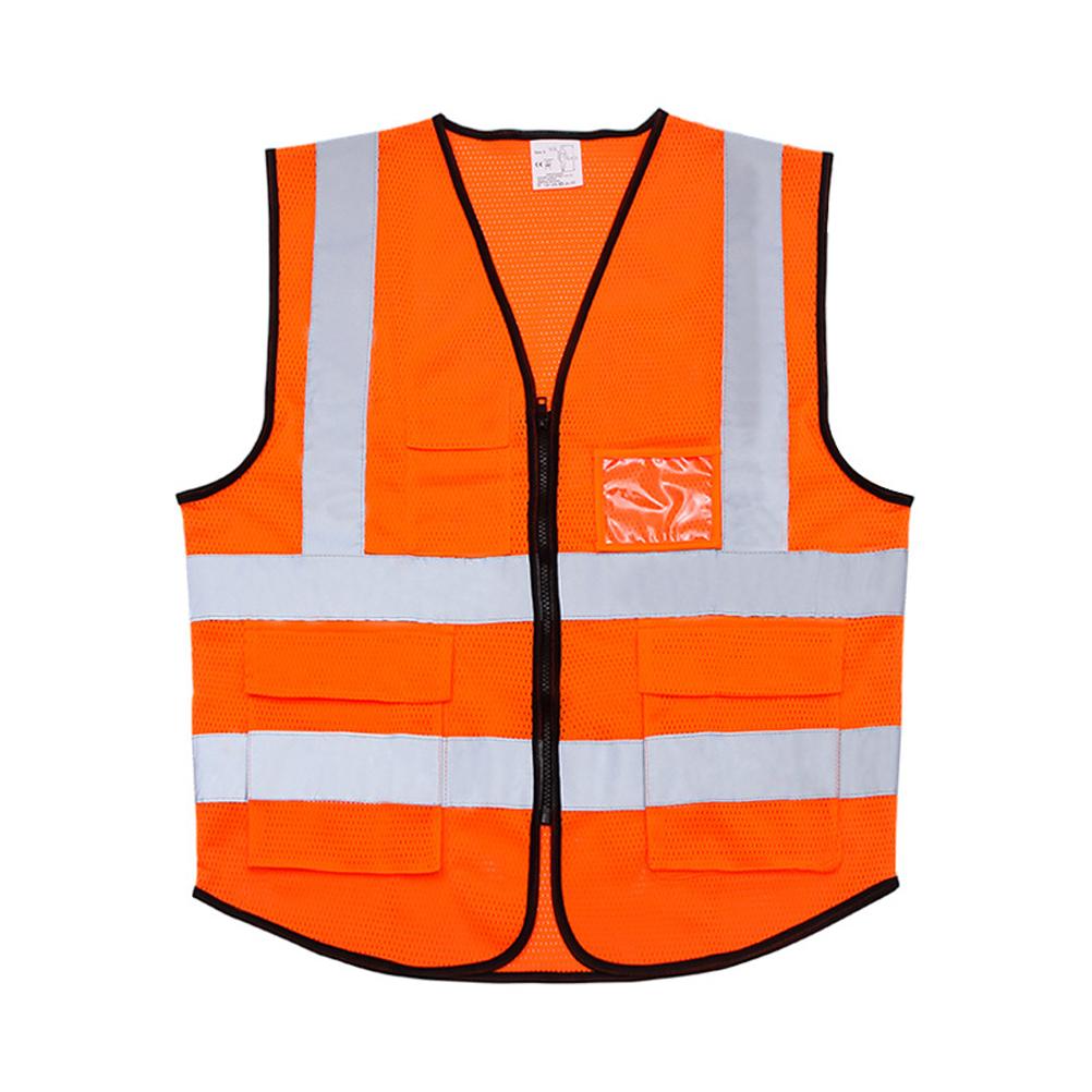 Safety Vest with Reflective Strip High Visibility Reflective Vest with Pockets Zipper Construction Working Vest