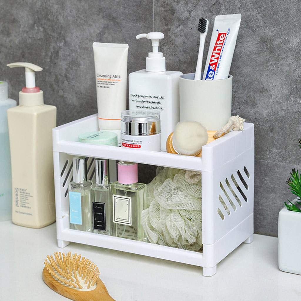 Double Layer Hollow Shelf Plastic Cosmetics Desktop Finishing Bathroom Accessories Organizer Storage Rack 2 Tier Shelf