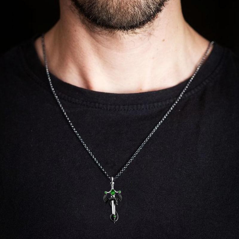 Vintage Mens Jewellery Creative Fashion New Cross Pendant Necklace Crystal Zircon Sword Dragon Necklace Men's Daily Accessories