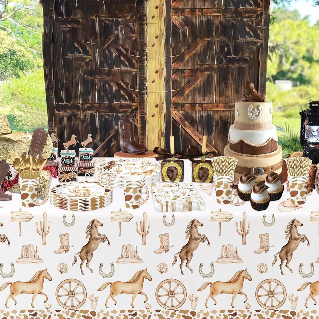 APOWBLS Western Cowboy Party Decorations Tablecloth - Disposable Wild West Cowboy Birthday Party Supplies Table Cover, Western Rodeo Cowboy Birthday
