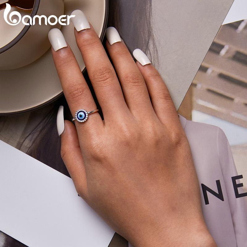 BAMOER Стерлингового Серебра 925 пробы Регулируемое Смола Демон Глаз Открытое Кольцо для Женщин Оригинальный Дизайн Кольцо Изысканные Ювелирные Изделия Свадебный Подарок