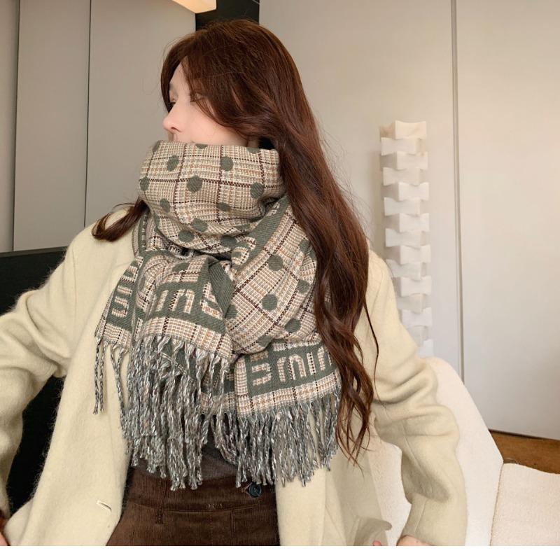 Letter Plaid Premium Imitation Cashmere Scarf Women's Winter Versatile Couple Scarf Thickened Warm Fringed Shawl