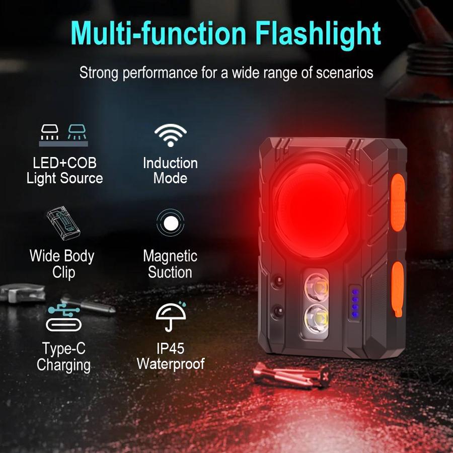 Portable Mini LED COB Work Light With Pocket Clip Rechargeable Sensing Outdoor Magnetic Flashlight Waterproof Emergency Lamp
