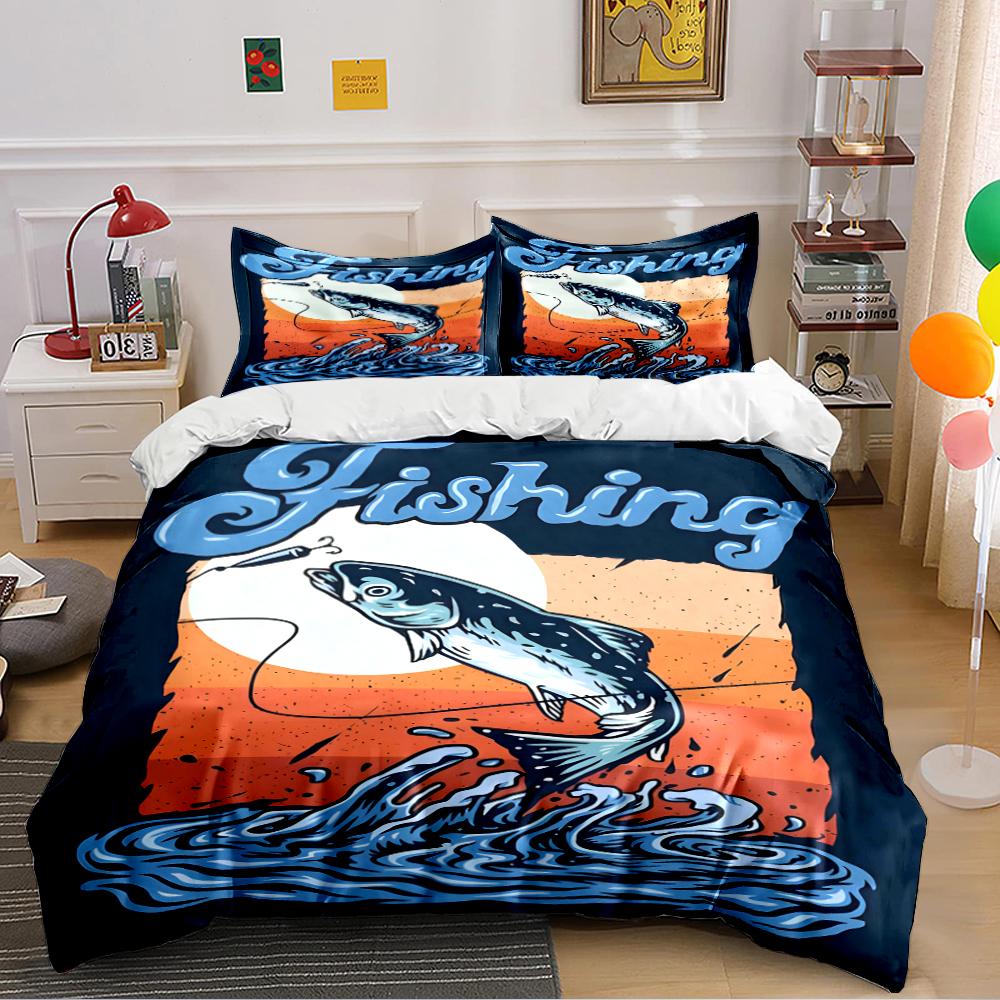 Fishing Theme with Jumping Salmon Design Bedding set (1 duvet cover, 2 pillowcases, duvet not included) sofas