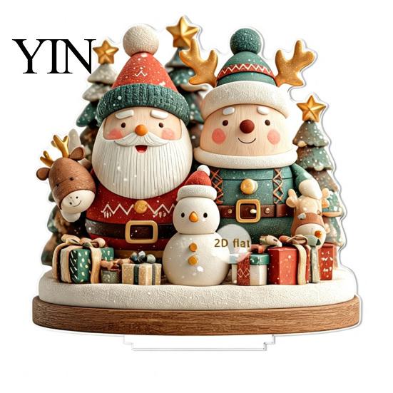Seasonal Home Accents Christmas Village Houses Table Decoration, Snow Scene Patterns 2D Acrylic Santa Claus Hanging Decor Ornament, Decorative