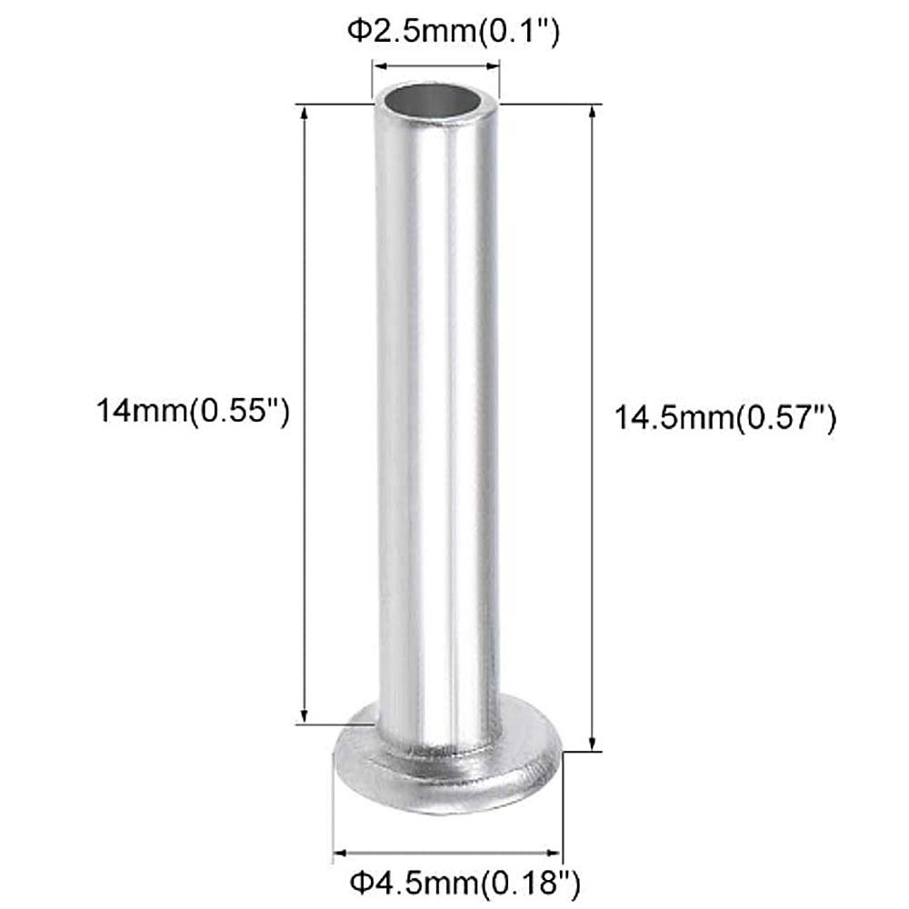 100 шт. M2 M2.5 M3 Полутрубчатые заклепки Серебристый тон Цилиндрический стержень Алюминий Плоская полукруглая головка